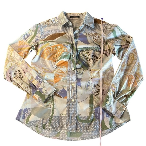ETRO WOMEN’S GORGEOUS BUTTON DOWN BLOUSE SIZE 46 LIGHTWEIGHT COTTON ABSTRACT - Picture 7 of 12